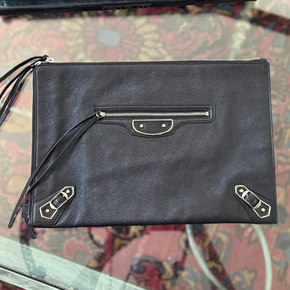 Balenciaga Metalic Edge Clutch Bag Black Silver CityHardware Excellent Condition